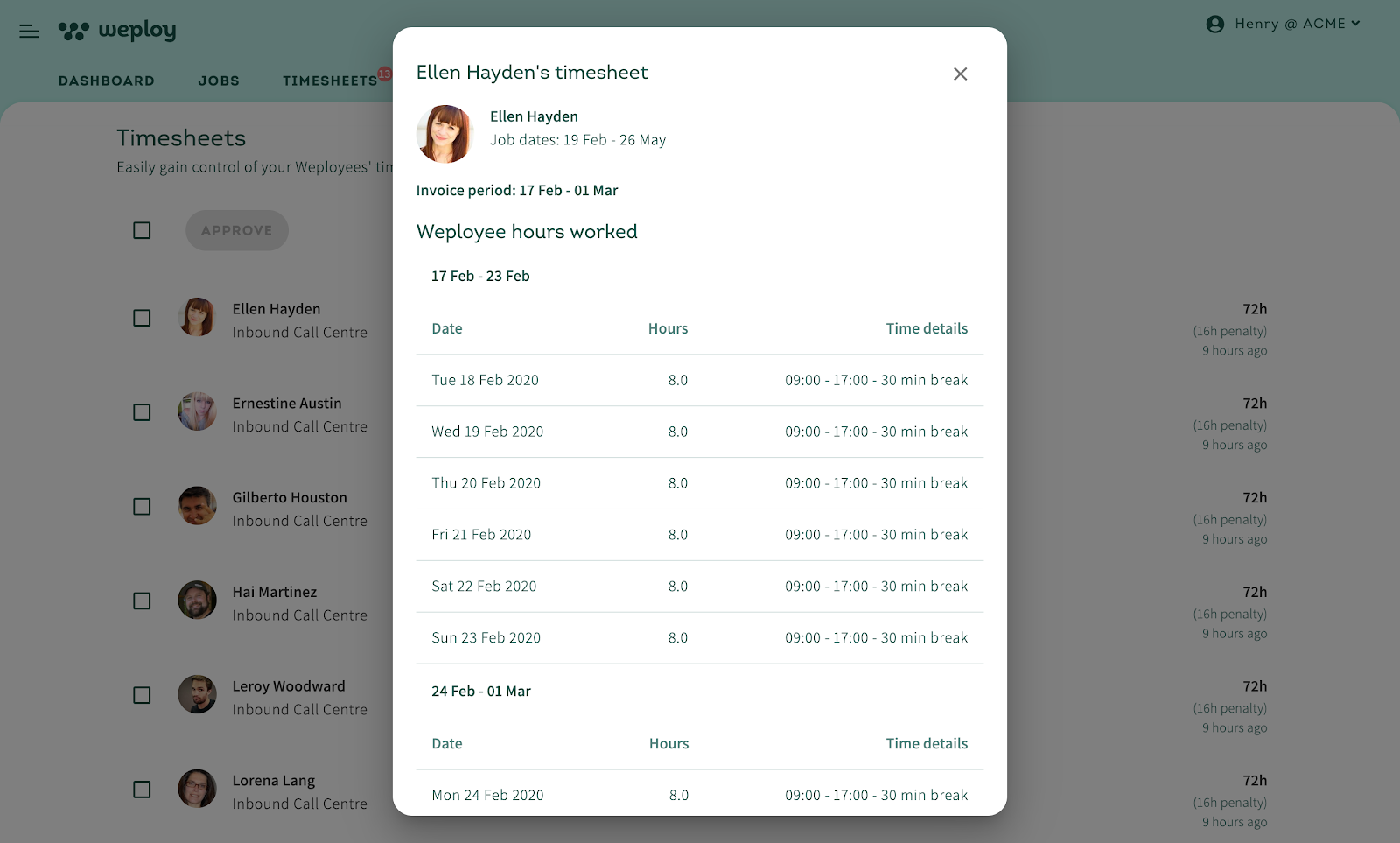 EH Timesheet details