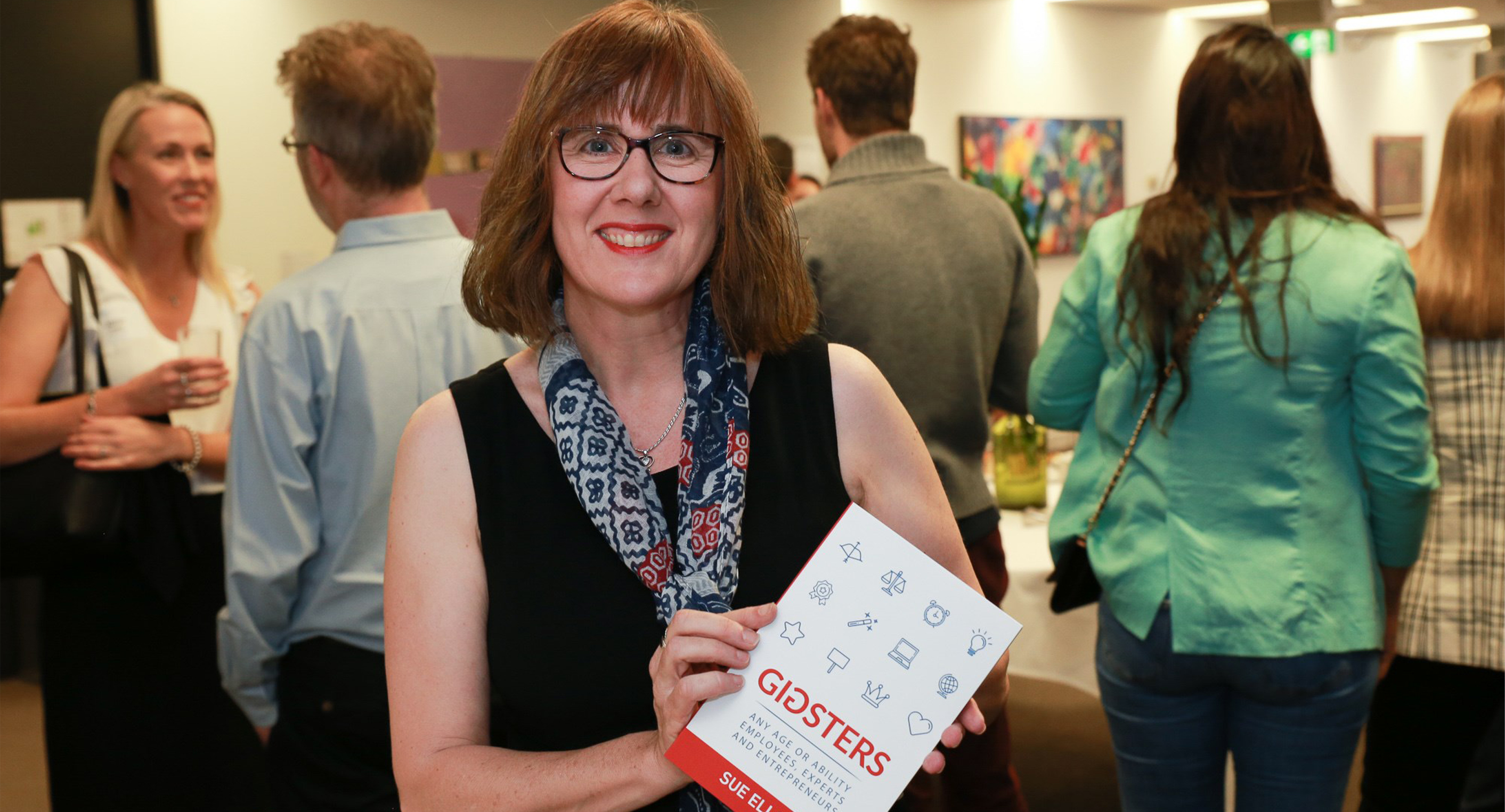 Photograph of Sue Ellson and her book "Gigsters"
