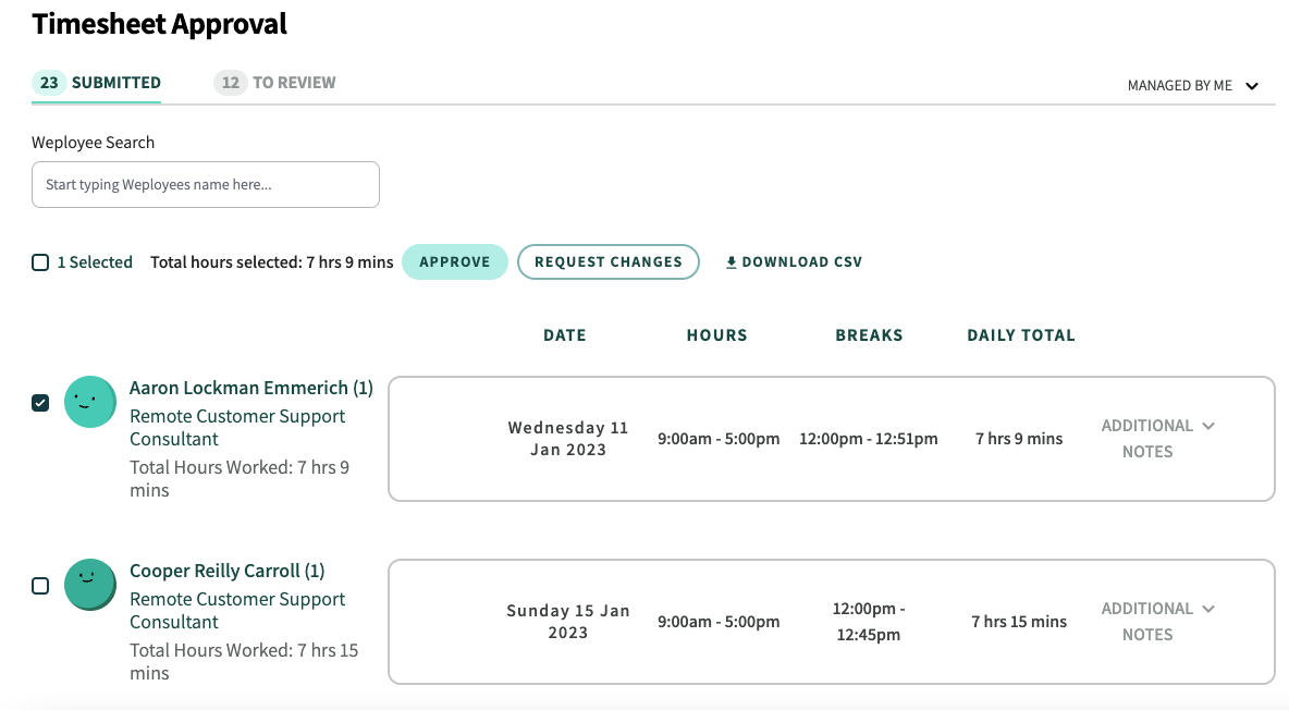 Timesheet approval